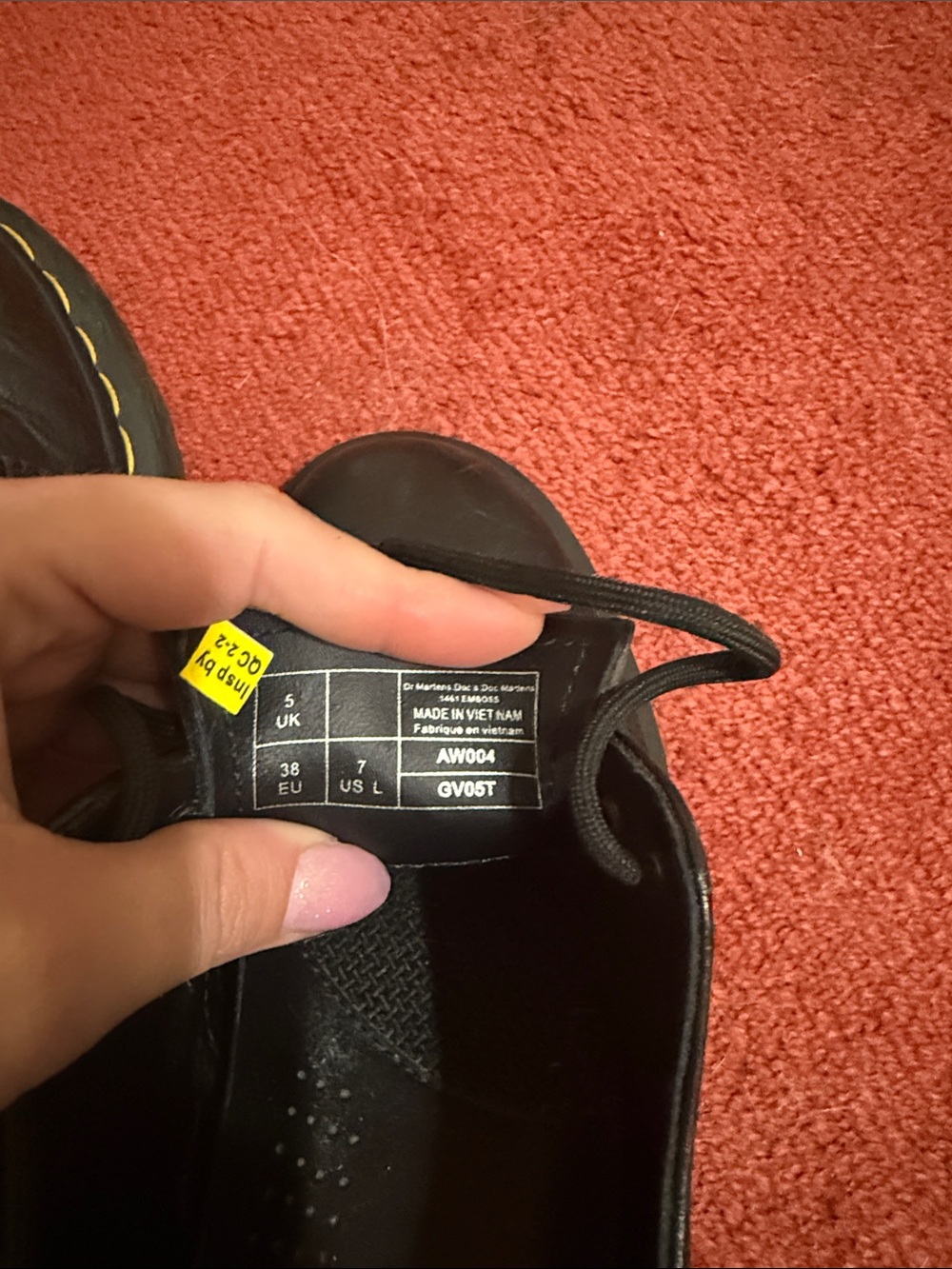 Dr. Martens Black Leather Floral Embossed 3-Eye Oxfords with Yellow Stitching - Picture 4 of 5